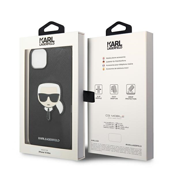 Etui KARL LAGERFELD Apple iPhone 14 Plus Saffiano Karl`s Head Patch Czarny Hardcase